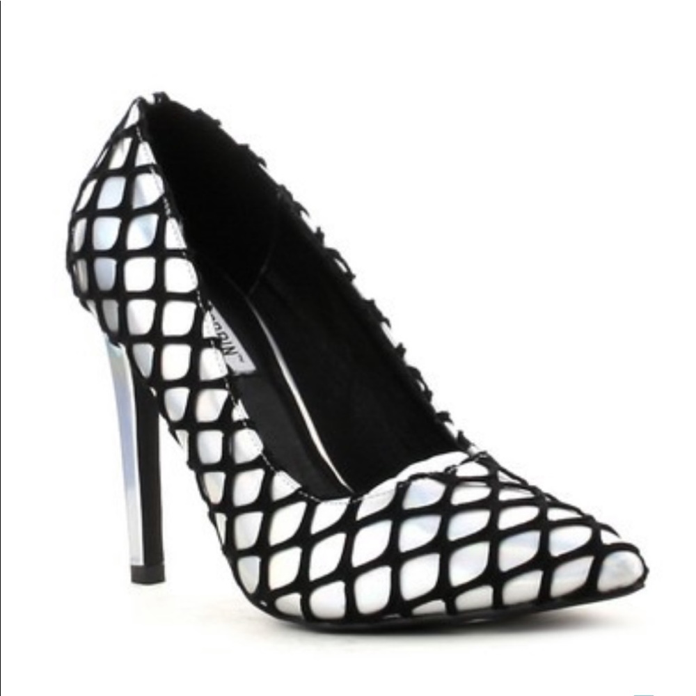 Cape Robbin GiGi fishnet metallic heels